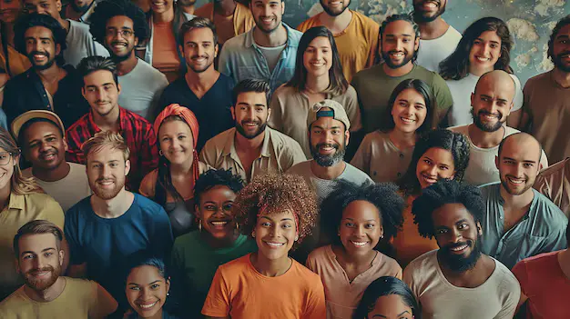 Diverse group of people showing various expressions of attraction and identity